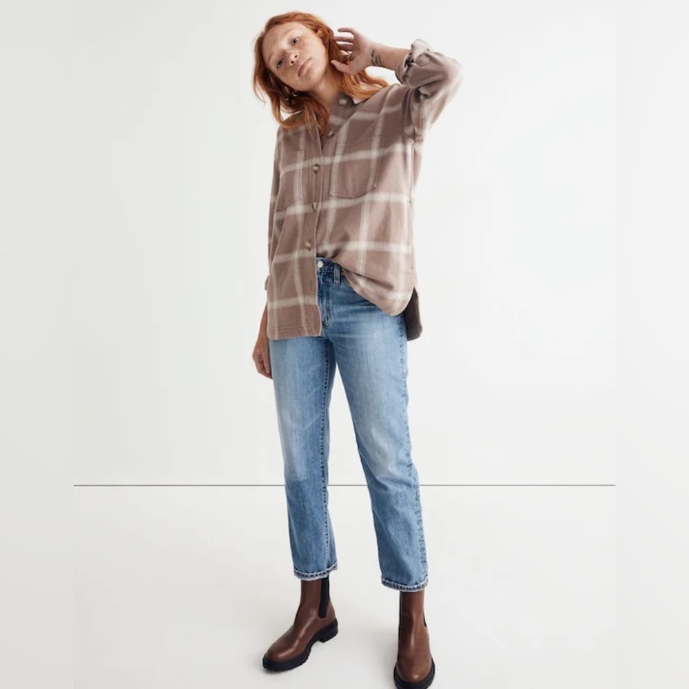 MADEWELL Flannel Kentwood Oversized Shirt-Jacket in Windowpane Marled Still Grey